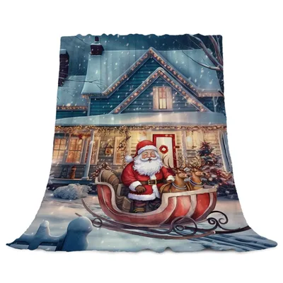 Santa Sleigh Farmhouse Christmas Blanket featuring Santa