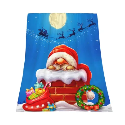 Gnome Santa Christmas Night Blanket: Charming Gnome on Chimney Design