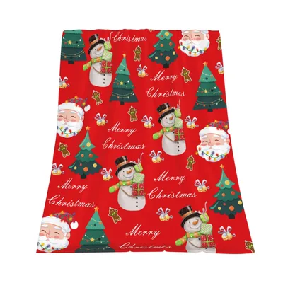Santa and Snowman Christmas Blanket featuring Santa Claus faces