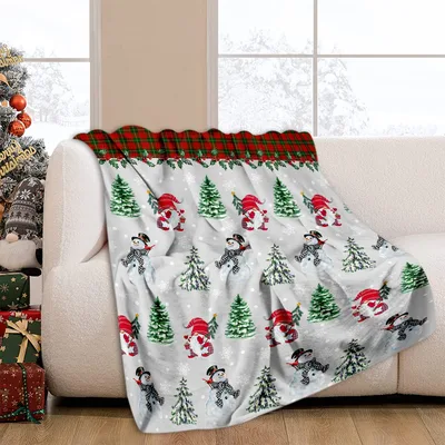 Christmas Gnomes and Trees Blanket: Festive Gnome and Snowman Print