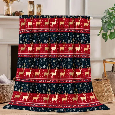 Red Reindeer Christmas Pattern Blanket: Festive Holiday Design – Design 2
