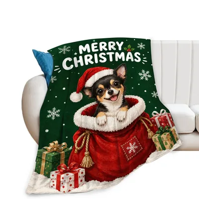 Merry Christmas Chihuahua Blanket: Festive Dog in Santa Sack
