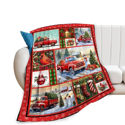 Christmas Red Truck Patchwork Blanket