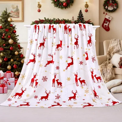 Red Reindeer Snowflake Pattern Blanket No. 2