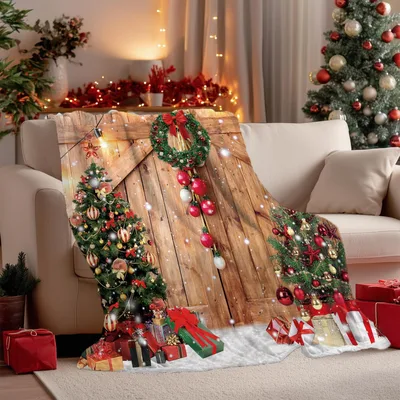 Farmhouse Christmas Wood Barn Blanket featuring rustic wooden doors