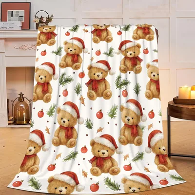 Christmas Teddy Bears with Santa Blanket: Festive Bear Pattern