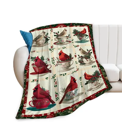 Cardinal Birds and Coffee Blanket: Vintage Teacups with Red Cardinals
