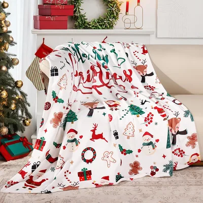Merry Christmas Trees Blanket featuring festive snowmen