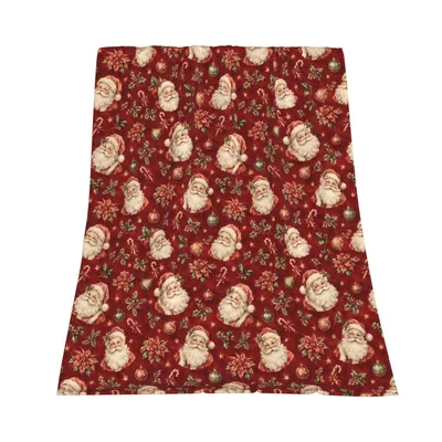 Santa Faces Christmas Pattern Blanket: Vintage Holiday Throw