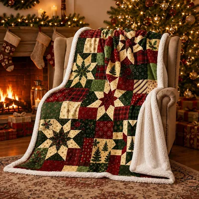 Christmas Patchwork Star Quilt Blanket: Festive Holiday Design