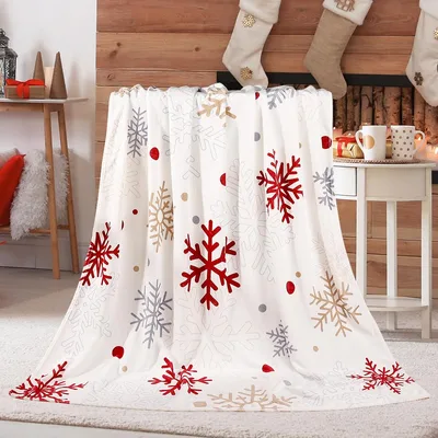 Red and Gold Snowflakes Blanket featuring festive red gold