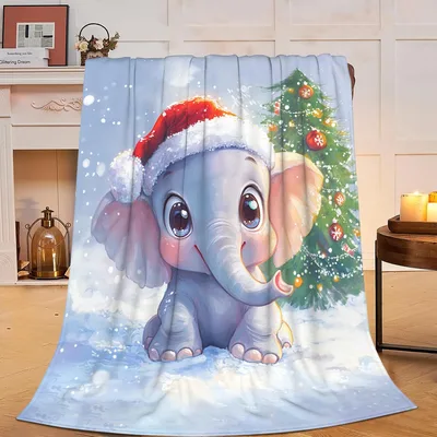 Baby Elephant with Santa Blanket: Cozy Holiday Elephant Design