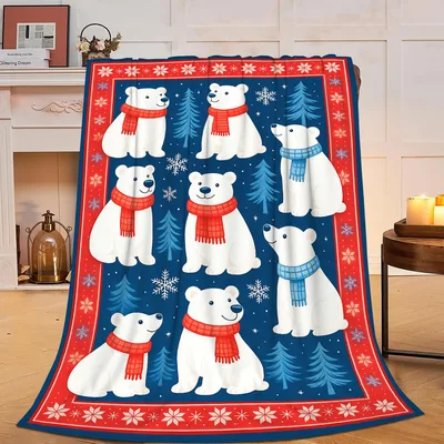 Polar Bears in Red Scarves Blanket: Cozy Winter Bear Design
