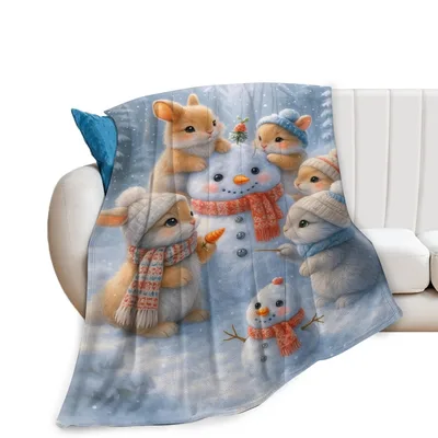 Bunny and Snowman Friends Blanket: Cozy Winter Rabbits Design