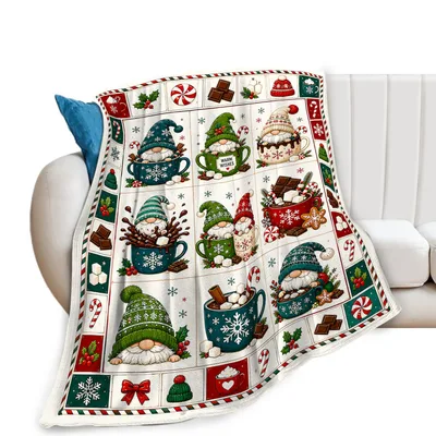 Christmas Gnomes in Teacups Blanket: Festive Gnome Hot Cocoa Design