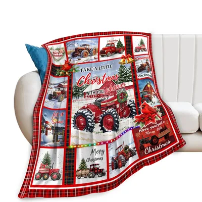 Christmas Red Tractors Collage Blanket: Festive Farm Life Design