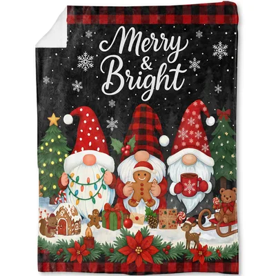 Merry and Bright Gnomes Blanket: Festive Holiday Design with Gnomes