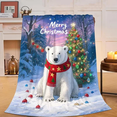 Polar Bear Merry Christmas Blanket featuring a festive bear