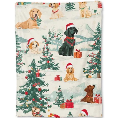 Christmas Dogs in Snowy Blanket featuring festive Labradors