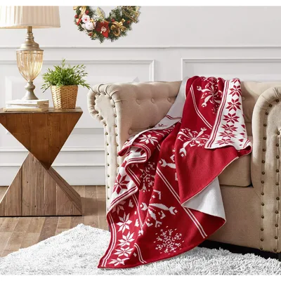 Red Snowflake Christmas Pattern Blanket No. 2 for Cozy Holiday Decor