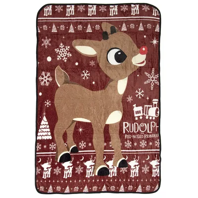 Christmas Reindeer Sweater Pattern Blanket features a large