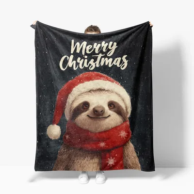 Merry Christmas Sloth Blanket: Festive Sloth in Santa Hat and Scarf