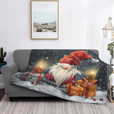 Christmas Gnome with Gifts Blanket featuring a sleeping Nordic figure