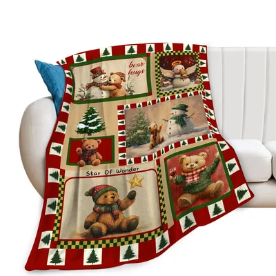 Christmas Teddy Bears Collage Blanket featuring vintage teddy bears