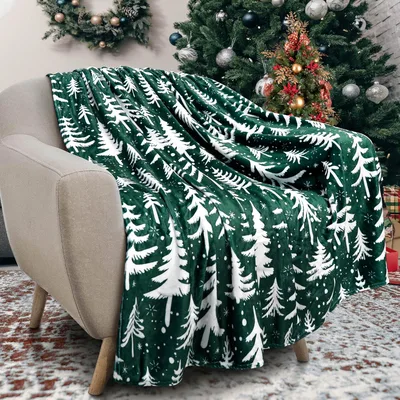 Christmas Trees Pattern Blanket featuring white evergreen silhouettes
