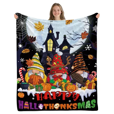 Happy Hallthanksmas Gnomes Blanket: Spooky Holiday Gnome Design