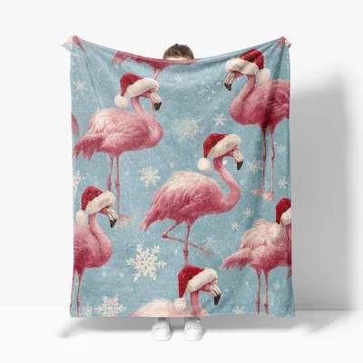 Christmas Flamingos with Santa Blanket: Festive Pink Birds in Snow