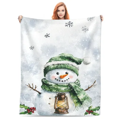 Winter Watercolor Snowman Blanket: Cozy Holiday Art with Lantern