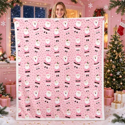 Pink Santa Christmas Pattern Blanket: Festive Pink Santa Design