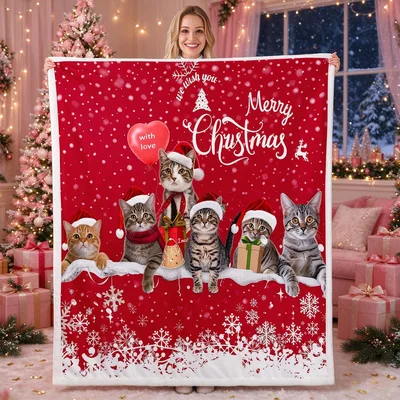 Merry Christmas Cats Blanket: Feline Holiday Cheer in Santa Hats