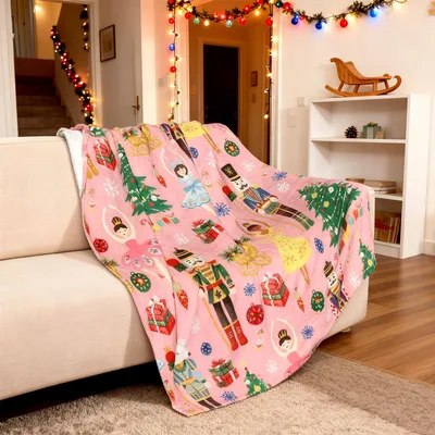 Pink Nutcracker Christmas Pattern Blanket