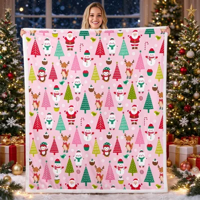Pink Christmas Trees and Santas Blanket