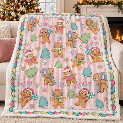 Gingerbread Men Believe Pattern Blanket No. 2