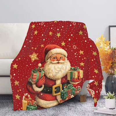 Santa Claus with Gifts Blanket: Vintage Santa Holding Presents Design