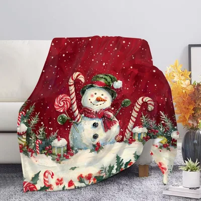 Snowman with Candy Canes Blanket: Festive Winter Character Design