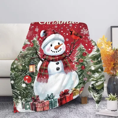 Snowman with Lantern Blanket features a festive snowman
