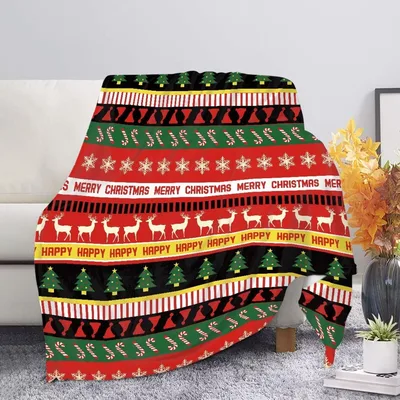 Merry Christmas Reindeer Pattern Blanket features festive