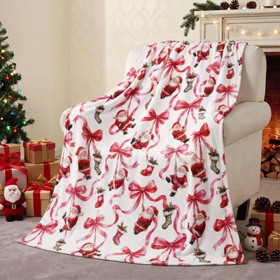 Red Bows and Christmas Blanket: Festive Santa and Ribbon Design