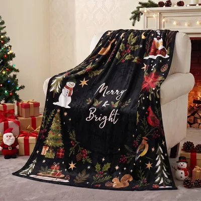 Merry and Bright Winter Blanket featuring a festive forest