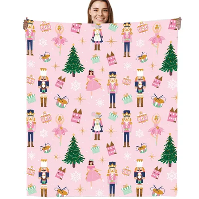 Nutcracker Ballet Christmas Pattern Blanket featuring pink dancers