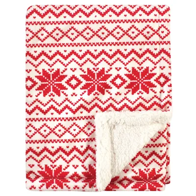 Snowflake Fair Isle Pattern Blanket: Red Geometric Holiday Design