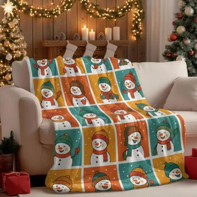 Snowman Squares Holiday Pattern Blanket: Cozy Winter Grid Design
