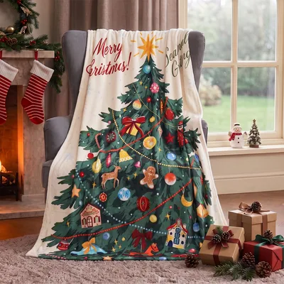Christmas Tree Ornaments Design Blanket features a decorated