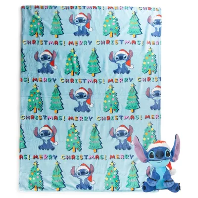 Merry Christmas Trees Pattern Blanket with Stitch and Holiday Trees