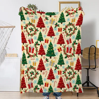 Christmas Trees and Presents Blanket featuring festive red
