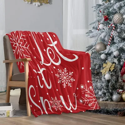 Let It Snow Snowflakes Blanket: Red Holiday Throw with White Script